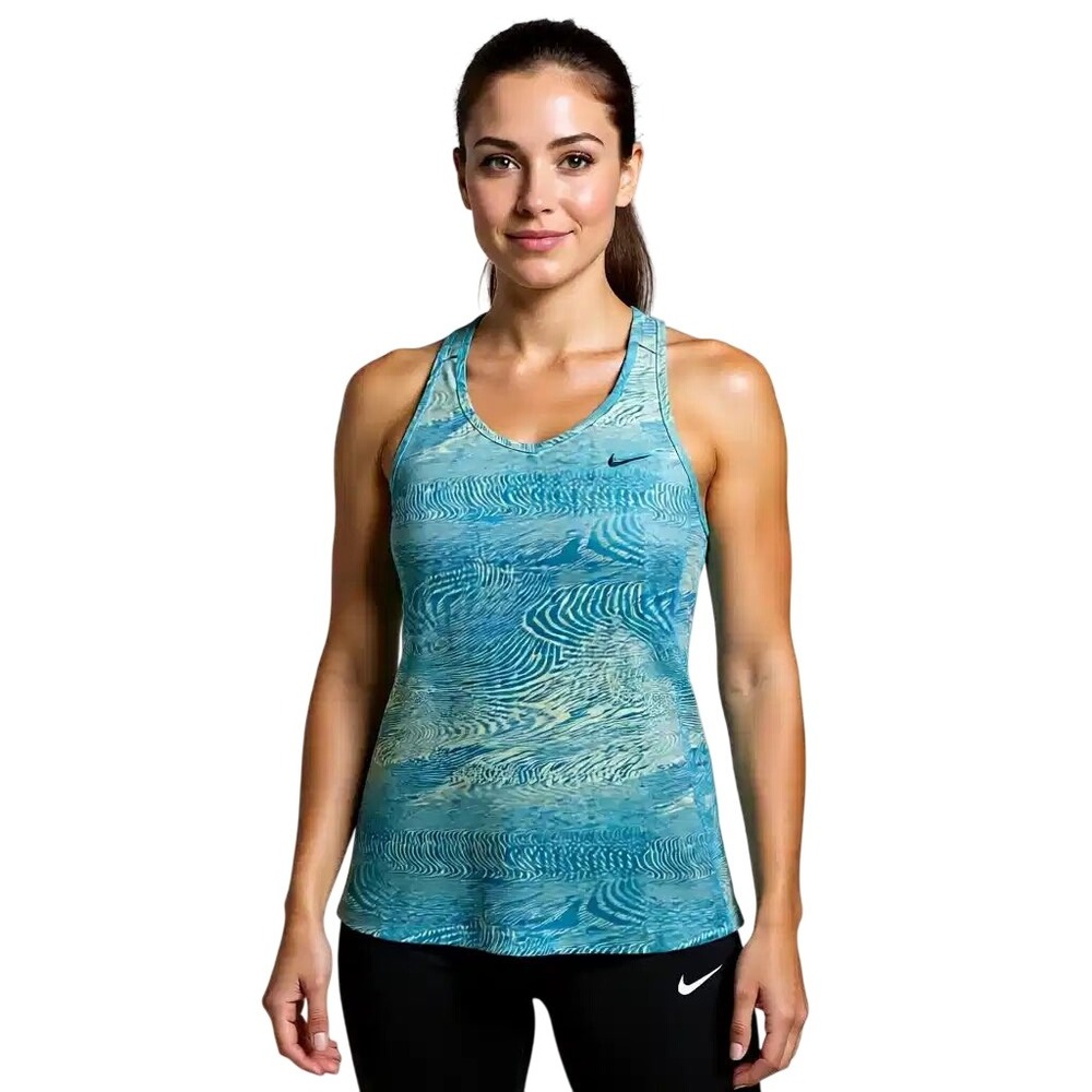 Nike Dri-FIT Women Turquoise Wave Print Racerback Mesh Back Tank Top Size Medium